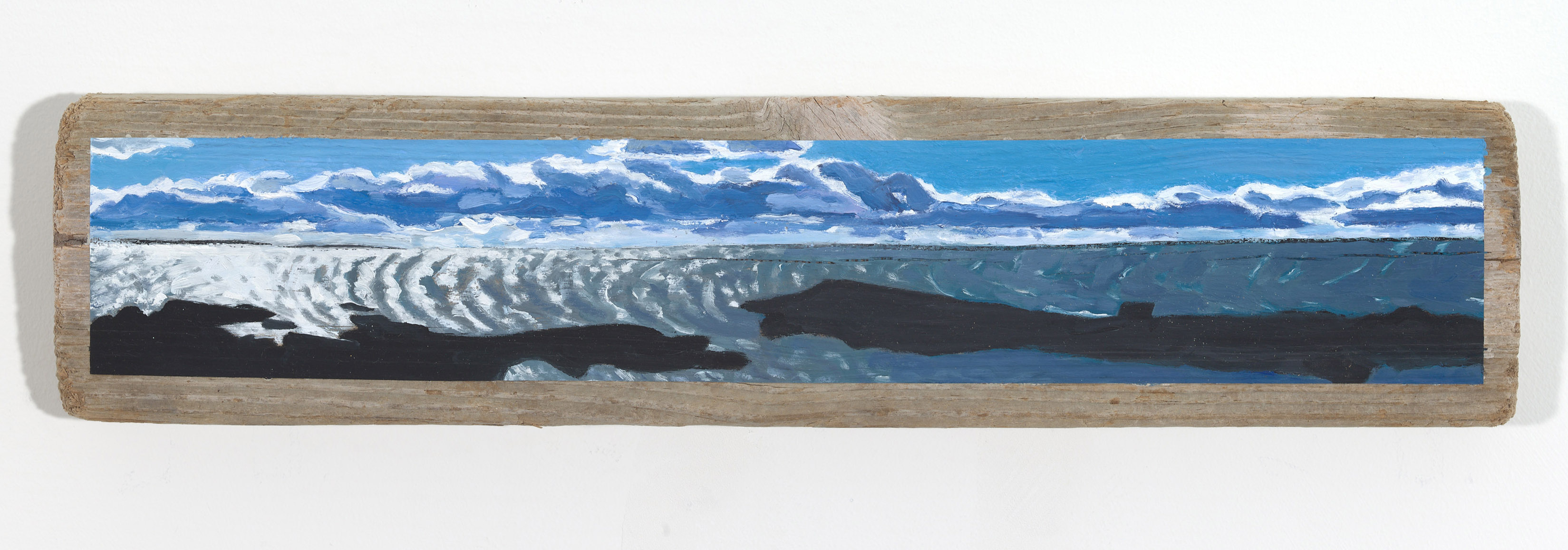 Checkley Point, 2026, oil on driftwood, 5.5 x 24 x 1.5 inches