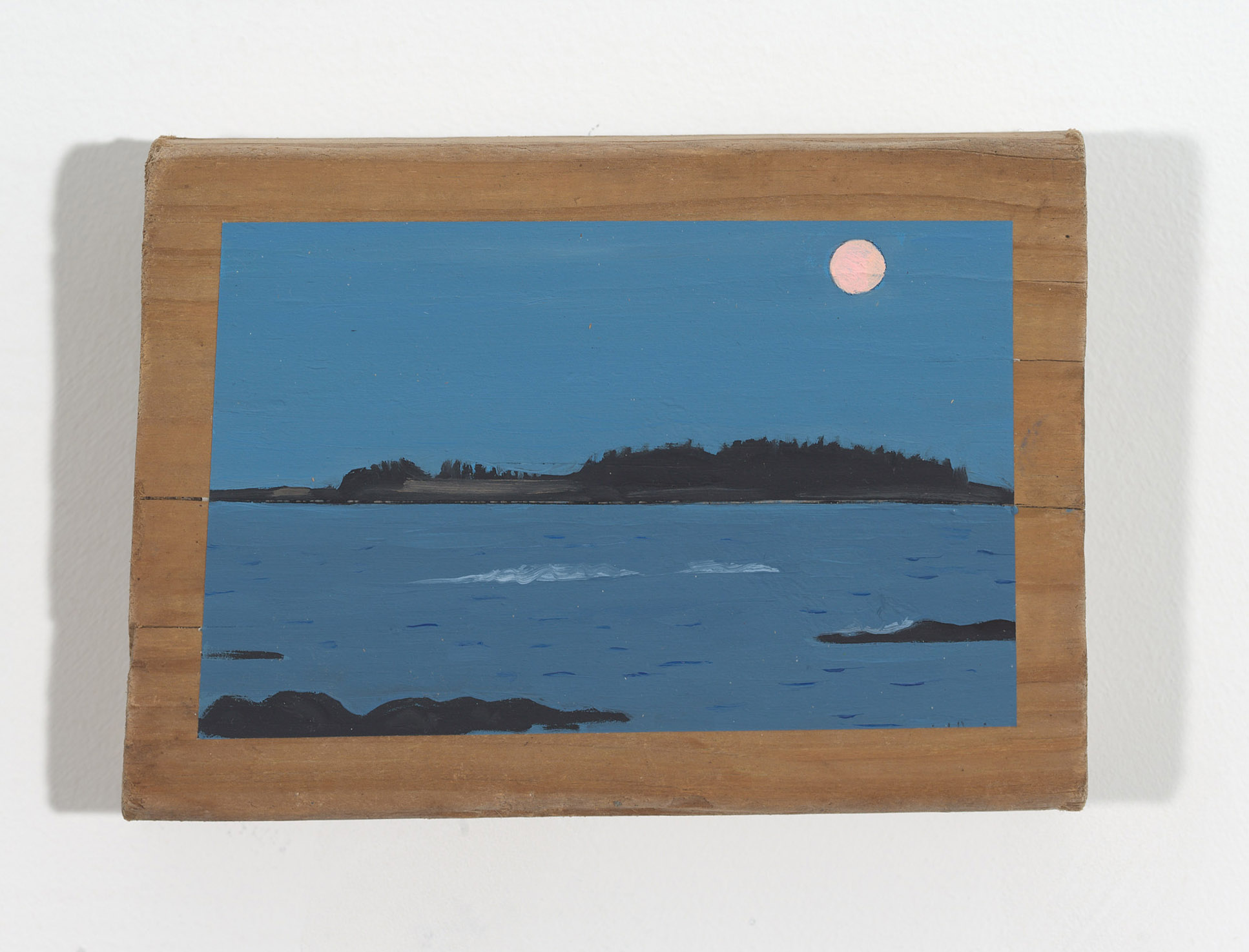 Full Moon, 2026, oil on driftwood, 5.5 x 10.75 x 1.5 inches