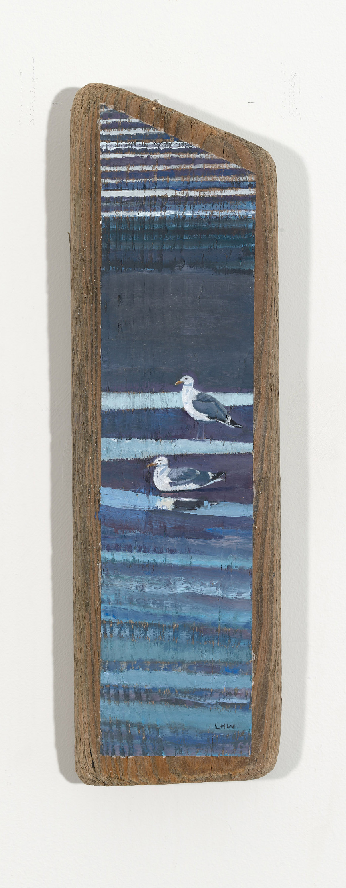 Friends, 2026, oil on driftwood, 18 x 5.25 x 1.5 inches