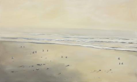 Sandpipers at the Edge, 2023, oil on canvas, 24x40 inches