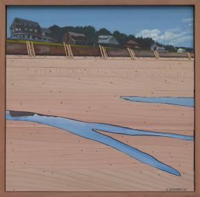 MAC ROGERS, Beach Stairs, 2023, mixed media, 14.25 x 14.5 inches