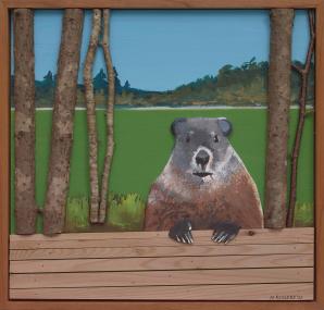 Hungry Groundhog, 2025, mixed media, 16 x 15.5 inches