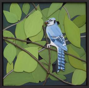 Blue Jay, 2025, mixed media, 16.5 x 16.5 inches