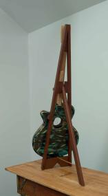 Air Guitar  2025, mixed wood, mixed metal, oil paint and paint sticks, 44.75 x 16 x 22 inches
